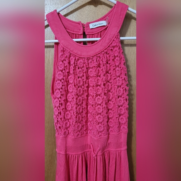 Calvin Klein Pink Halter Maxi Dress with Side Pockets and Lace Top Size 2 - Picture 9 of 10